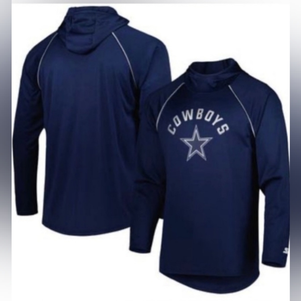 Men's Starter Navy Dallas Cowboys Star Raglan Hoodie Long Sleeve T-Shirt